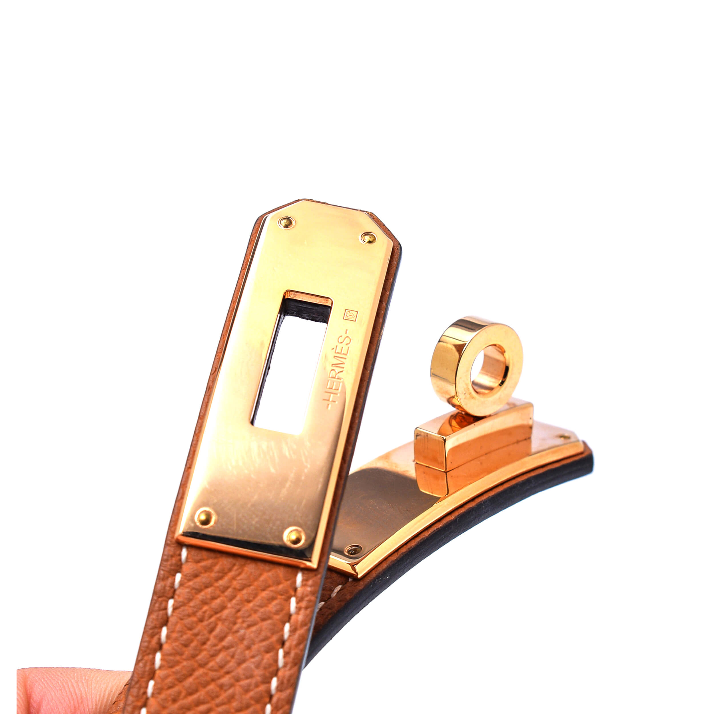 Hermes - Gold Epsom Leather GHW Kelly Belt 